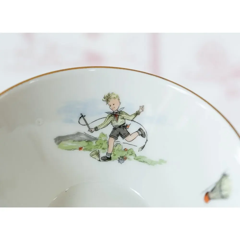 VTG 50s Seltmann Weiden Children Dinnerware Set Bowl Plate Egg Cup Girl Play MCM
